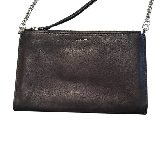 SOLD ALL SAINTS Fetch Sliver Chain Soft Leather Wallet Bag Crossbody Shoulder - Picture 6 of 10